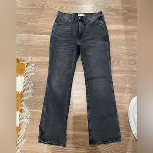 Madewell, high rise, boot cut jeans.
